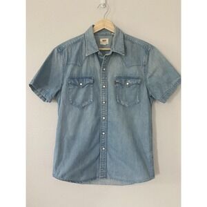 Levi's Western Denim Pearl Snap 100% Cotton Shirt Men's S Short Sleeve Blue